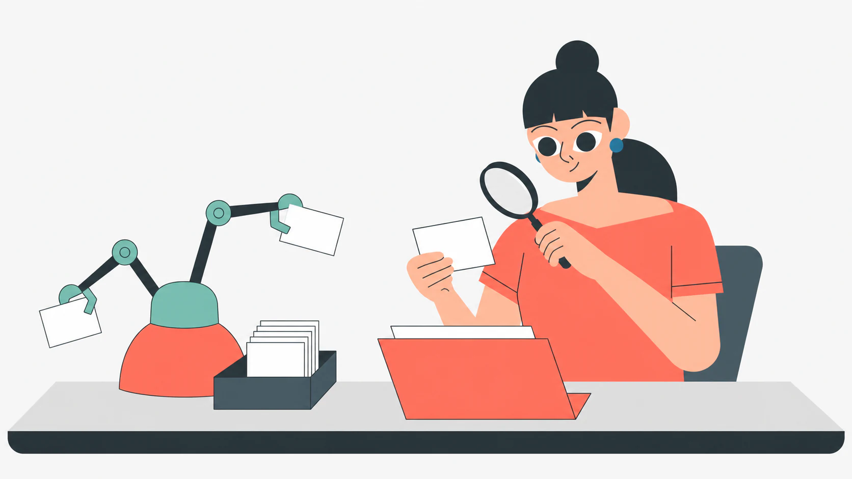 Une professionnelle vérifie le travail organisé par un assistant IA