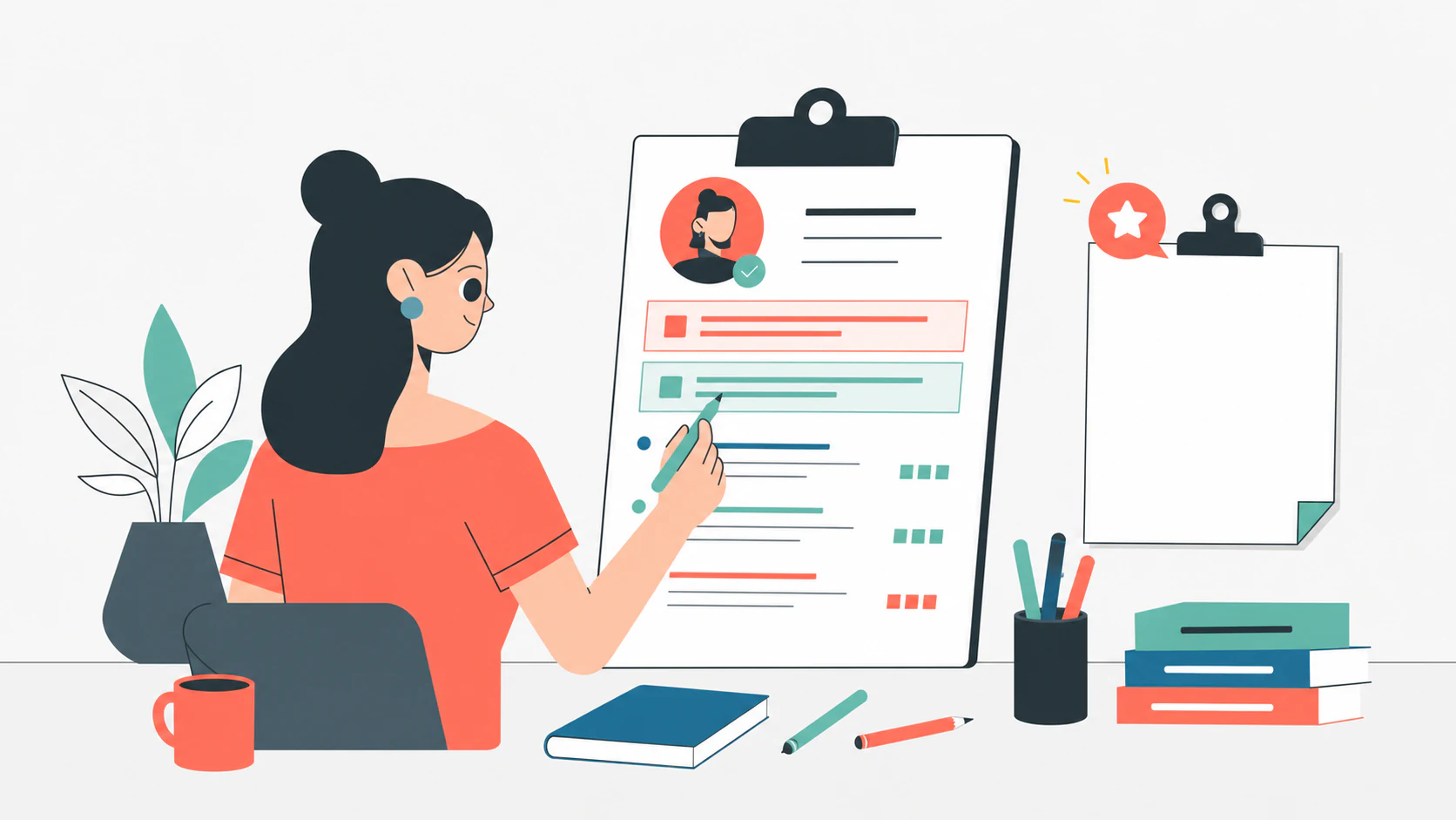 CV con la sezione iniziale del profilo professionale revisionata su una scrivania